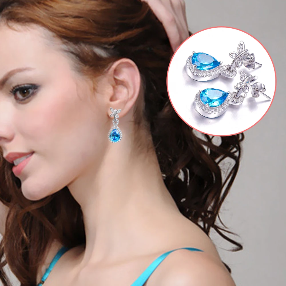 J.C Sapphire Blue Topaz кулон кольцо и серьги из серебра 925 пробы ювелирный набор|jewelry sets|ring