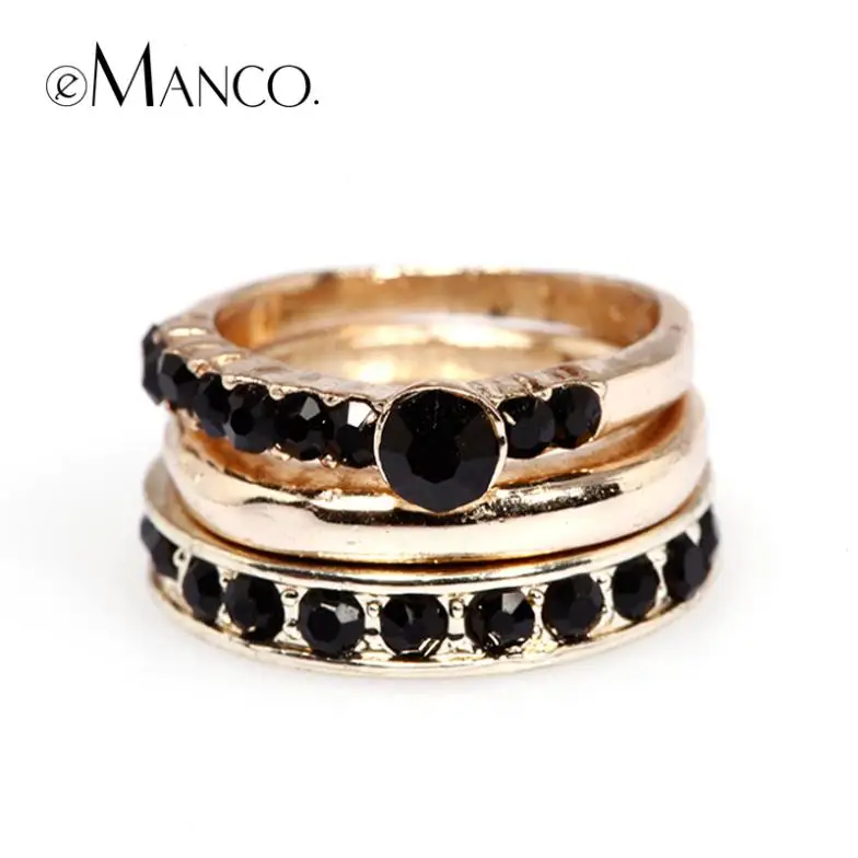 eManco Black Rhinestone multi-layer unisex rings fashion jewelry rings brand vintage punk rock Personalized ring RG02468