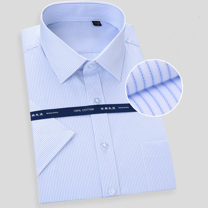 

Brand Men's Short Sleeves Shirts High Quality 100% Cotton Fashion New Smart Casual Business Shirts Solid White Blue Male Shirts
