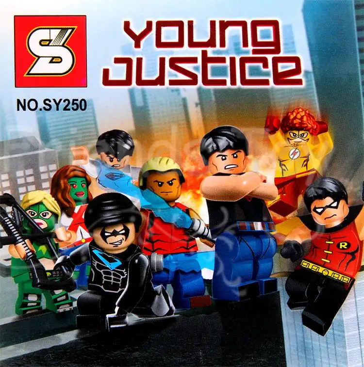 

8pcs Young Justice Robin Night Wing Aqualad Flash Super Boy Block Figure Building Brick Toy Compatible With Lego