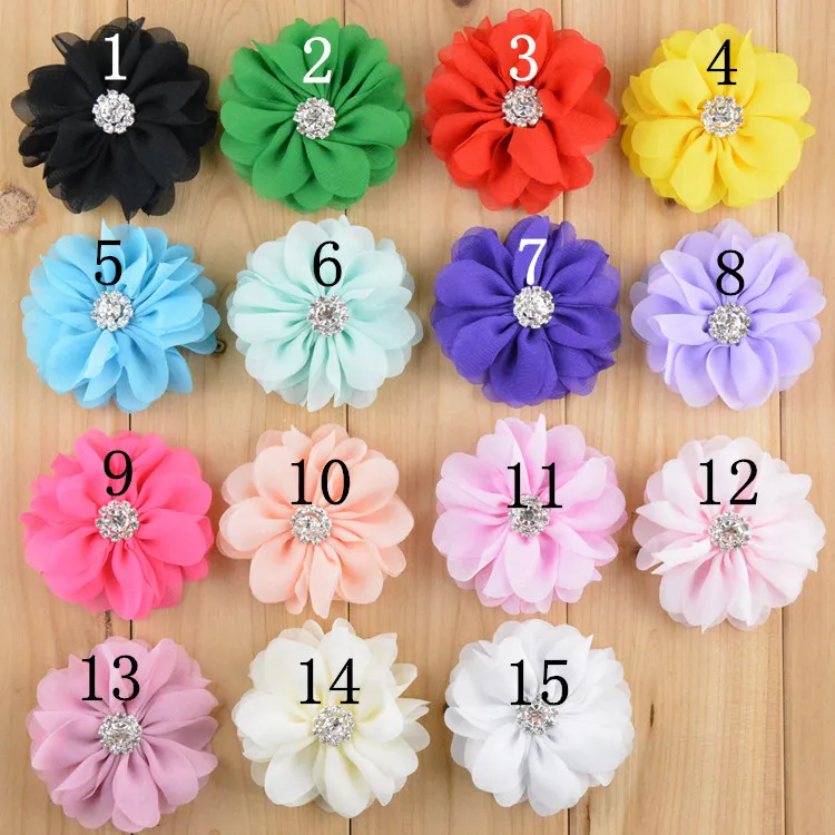 

2.8'' Ballerina Chiffon Fabric Flower WITH Rhinestone Buttons Girl hairbows hair accessories 20pcs/lots Free Shipping FH31