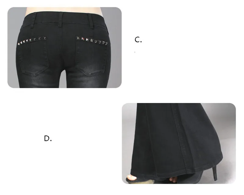 Новый стиль 2017 Весенняя мода Женские сапоги с Джинсы для женщин женские черные джинсовые Мотобрюки клеш Жан Брюки для девочек для женщин