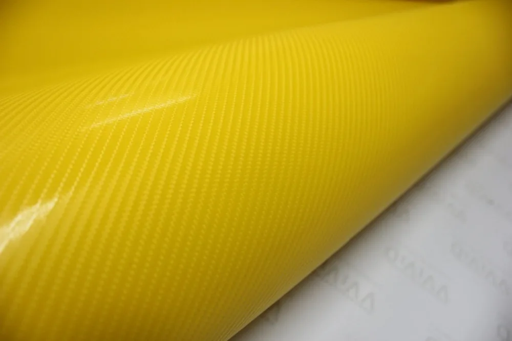 3D Yellow Carbon Fiber Vinyl Film Sheet Roll Wrap Bubble Free Air