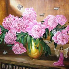 Розовый пион в золотистый корпус DIY живопись по номерам 24 цвета пигментная кисть ручная роспись креативная цифровая картина маслом