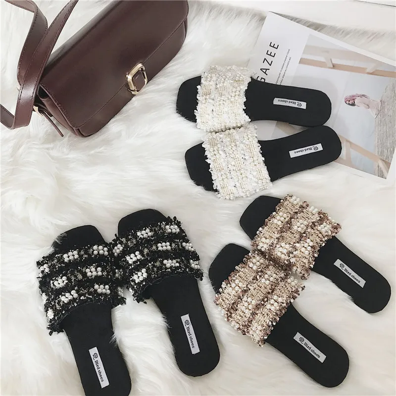 

Foreign trade slippers 2019 Ms. trawl net red slippers flat with flat summer sandals free post