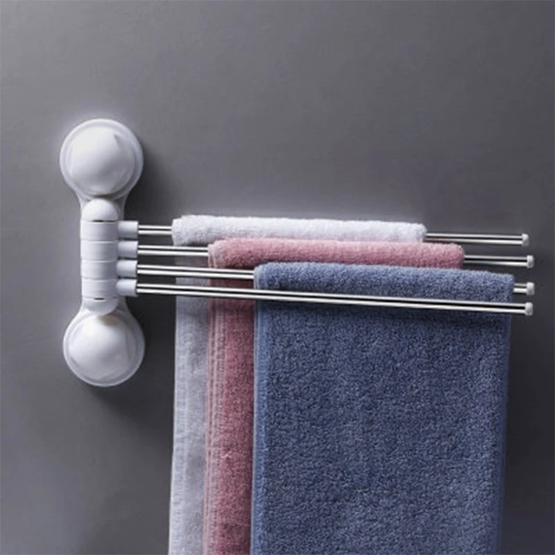 Suction cup stainless steel 180 degree rotating arm rack towel bar suction cup towel rack bathroom kitchen 4 swing arm wall rack