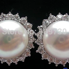 Ry00329 AAA++ 12 мм КРУГЛЫЙ БЕЛЫЙ ЖЕМЧУГ Мозаика Лотоса СЕРЬГИ СЕРЕБРО 925