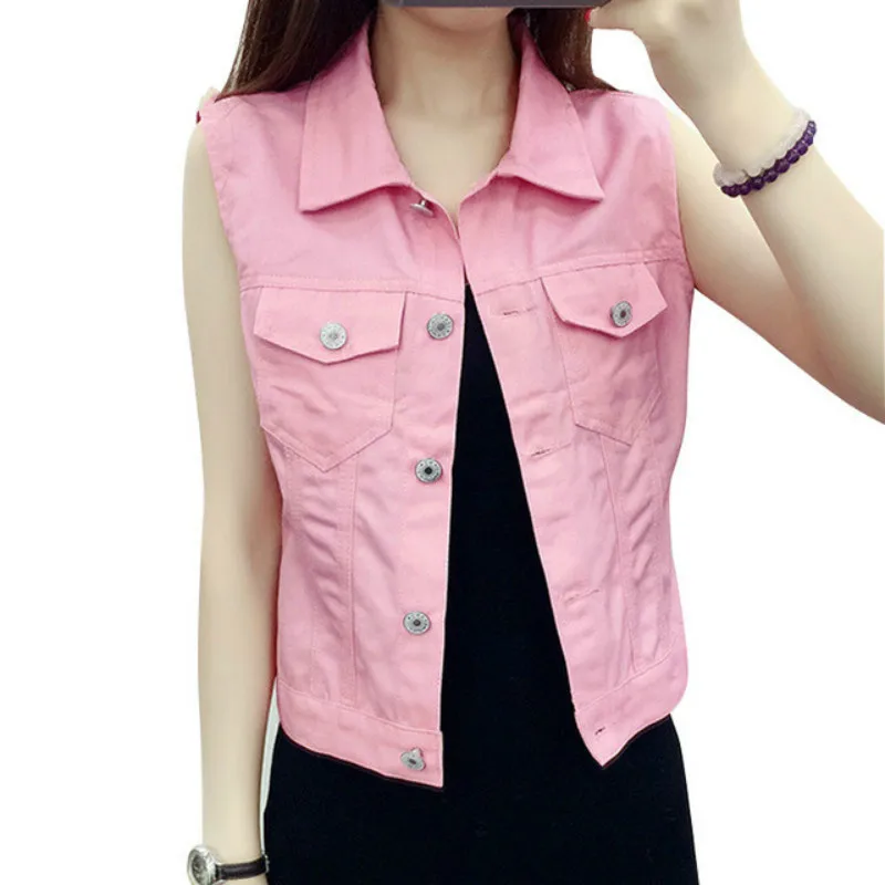 Single breasted Denim Vest Candy Colored Slim Sleeveless Jeans Jacket