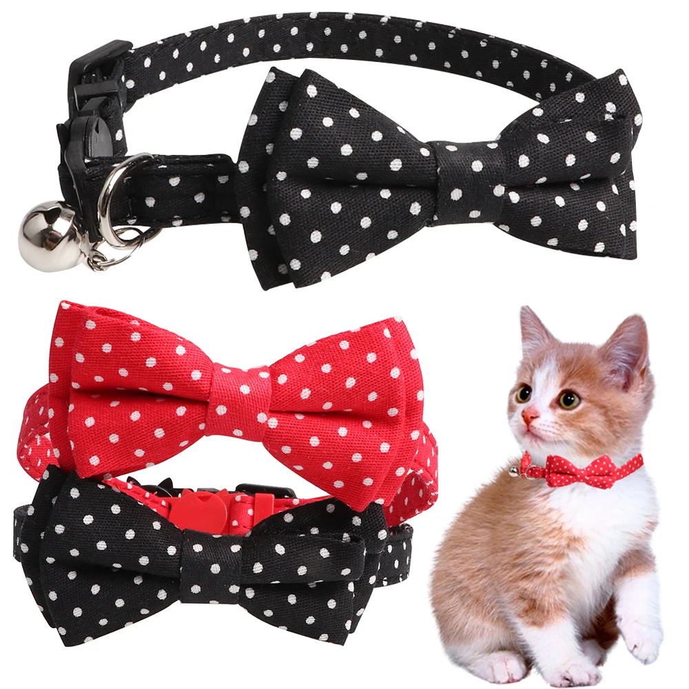 

Cute Polka Dot Bow Pet Dog Collar Adjustable For Small To Medium Puppy Cats Collar With Bells obroza dla psa chihuahua D15