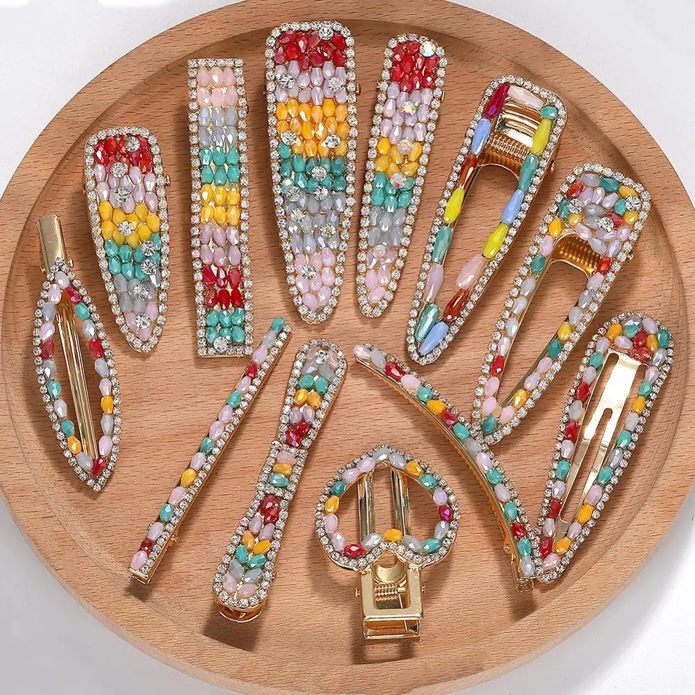 

Dvacaman Korea New Net Red Hair Clips for Women Girls Summer Rainbow Candy Color Crystal Beads Barrette A Word Hairpin Accessory