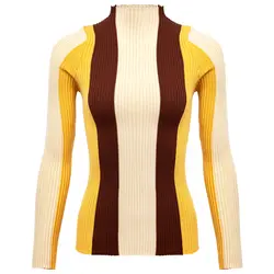 Для женщин свитеры для и пуловеры контраст в полоску спандекс акрил полный вязаная рубашка 2018 Горячее предложение тонкий рукав