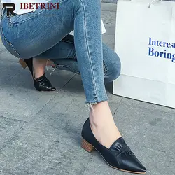 RIBETRINI/2019 качественные элегантные Весенние новые туфли-лодочки для женщин среднего возраста, черные плиссированные туфли на среднем