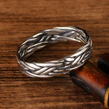 

S925 sterling silver Thai silver craft double weave personality couple ring