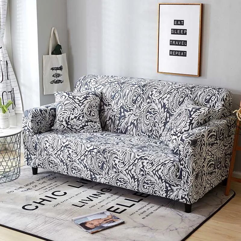 Цветочный принт серый все-покрытый эластичный нескользящий двойной Трехместный Чехол для дивана в том же стиле Наволочка винтажная серия чехол для мебели - Цвет: Color 7