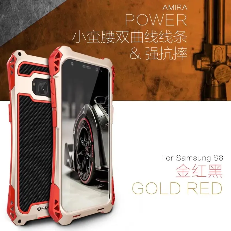 Чехол R-Just Armor King для SS S7 edge S10 Plus водонепроницаемый чехол для Galaxy S8 S9 S9+ Plus S8+ алюминиевый ударопрочный карбоновый - Цвет: gold red black