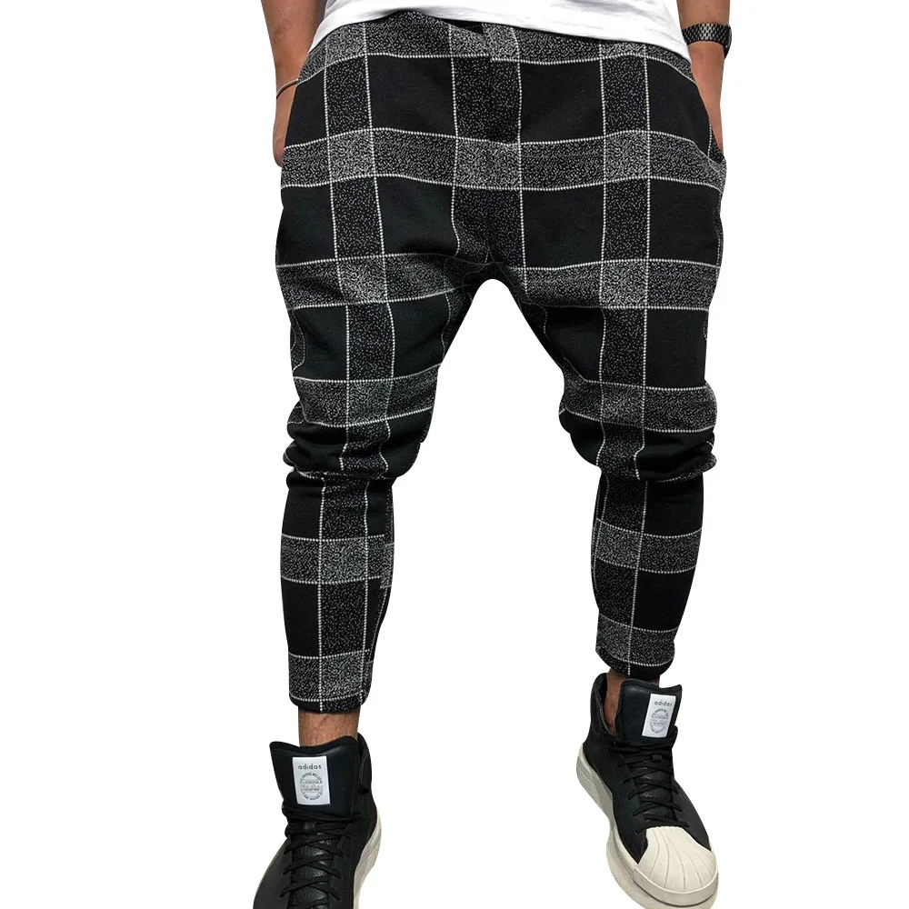 

Casual Plaid Cotton Ankle-Length Men's Jeans Mid Waist Pants Slim Men Pencil Pants Cotton Fit Size Masculina Male Trousers D40