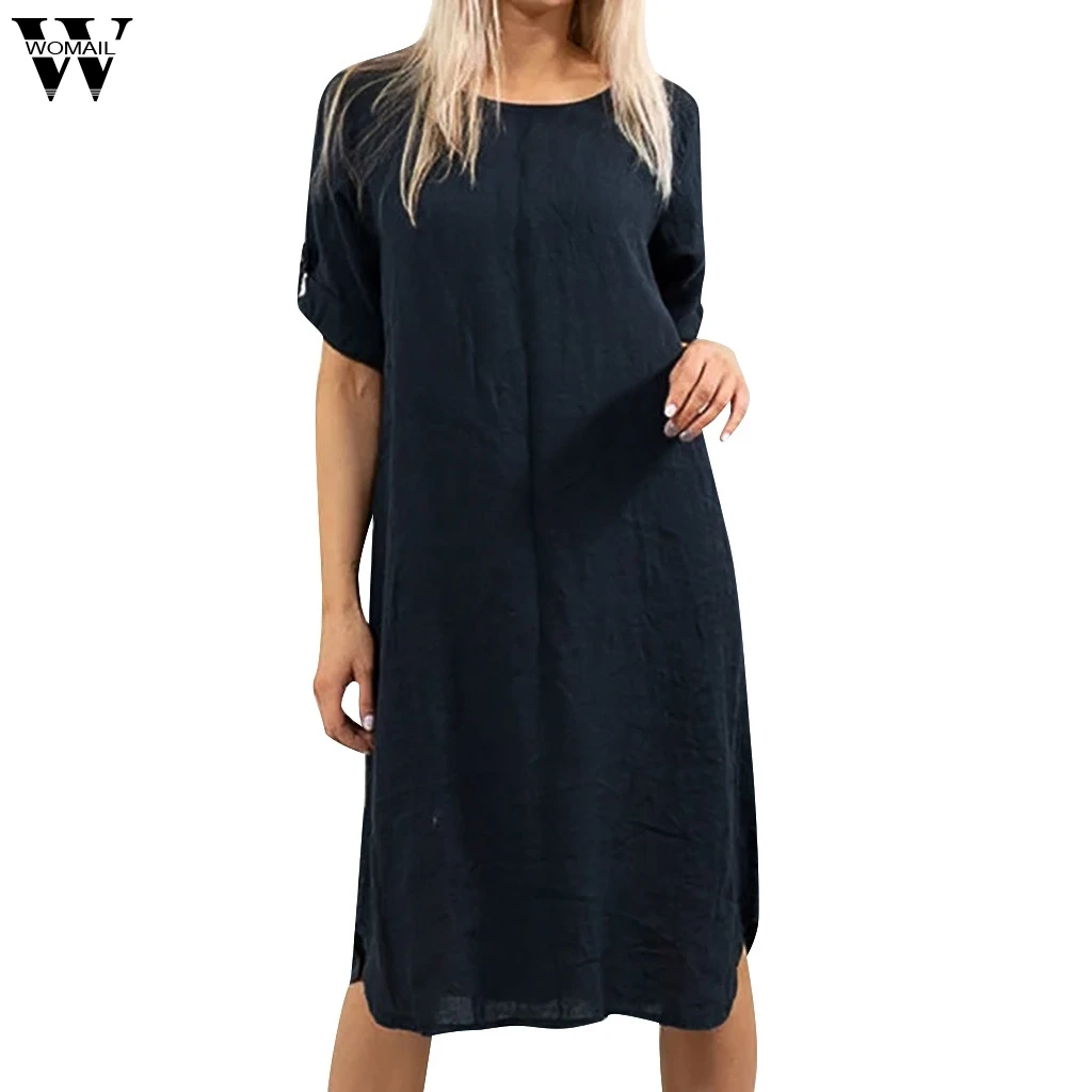 

Womail Casual Dresses Women's Cotton and Linen Dresses Summer Short Sleeve Loose Party Sundress Dropship May23 Vestido