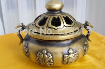 

bi00886 Tibetan temple Bronze Buddhism ruyi statue 8 tibetan lucky symbol incense burner