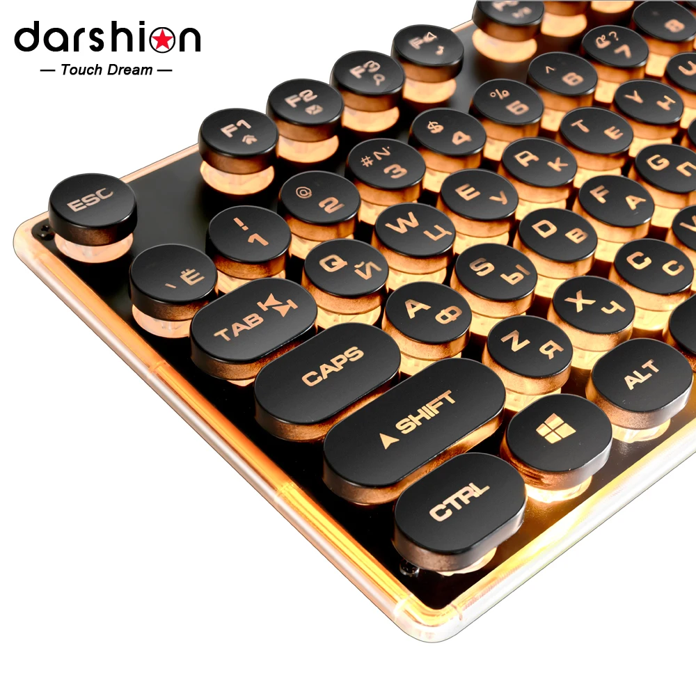 Gaming Russian English Keyboard Retro Round Glowing Keycap Metal Panel Backlit USB Wired Metal Panel Illuminated Border|Keyboards| - AliExpress