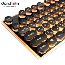 Gaming Russian Keyboard font b Retro b font Round Glowing Keycap Metal Panel Backlit USB Wired