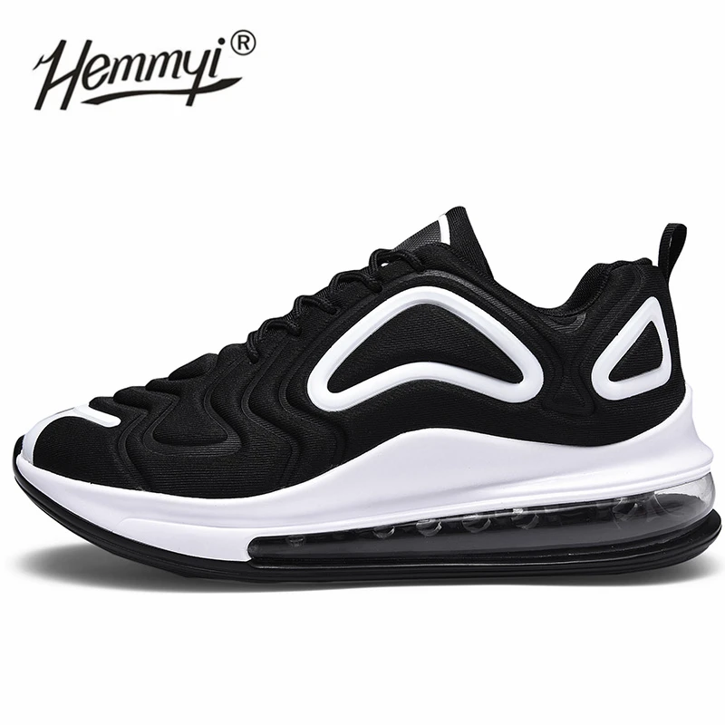 NEW Ultralight Air Cushion Men's Sports Shoes Unisex Men Women Platform Sneakers Cotton Fabric Comfortable Couple Running Shoes - Цвет: Black White