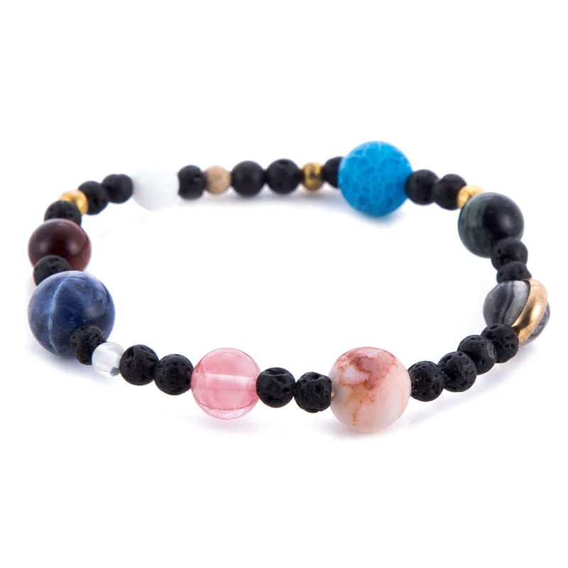 Ручная работа Солнечная Системы браслет планет Star Натуральный камень Браслеты с бисером Вселенной бусины Galaxy браслет TT@ 88