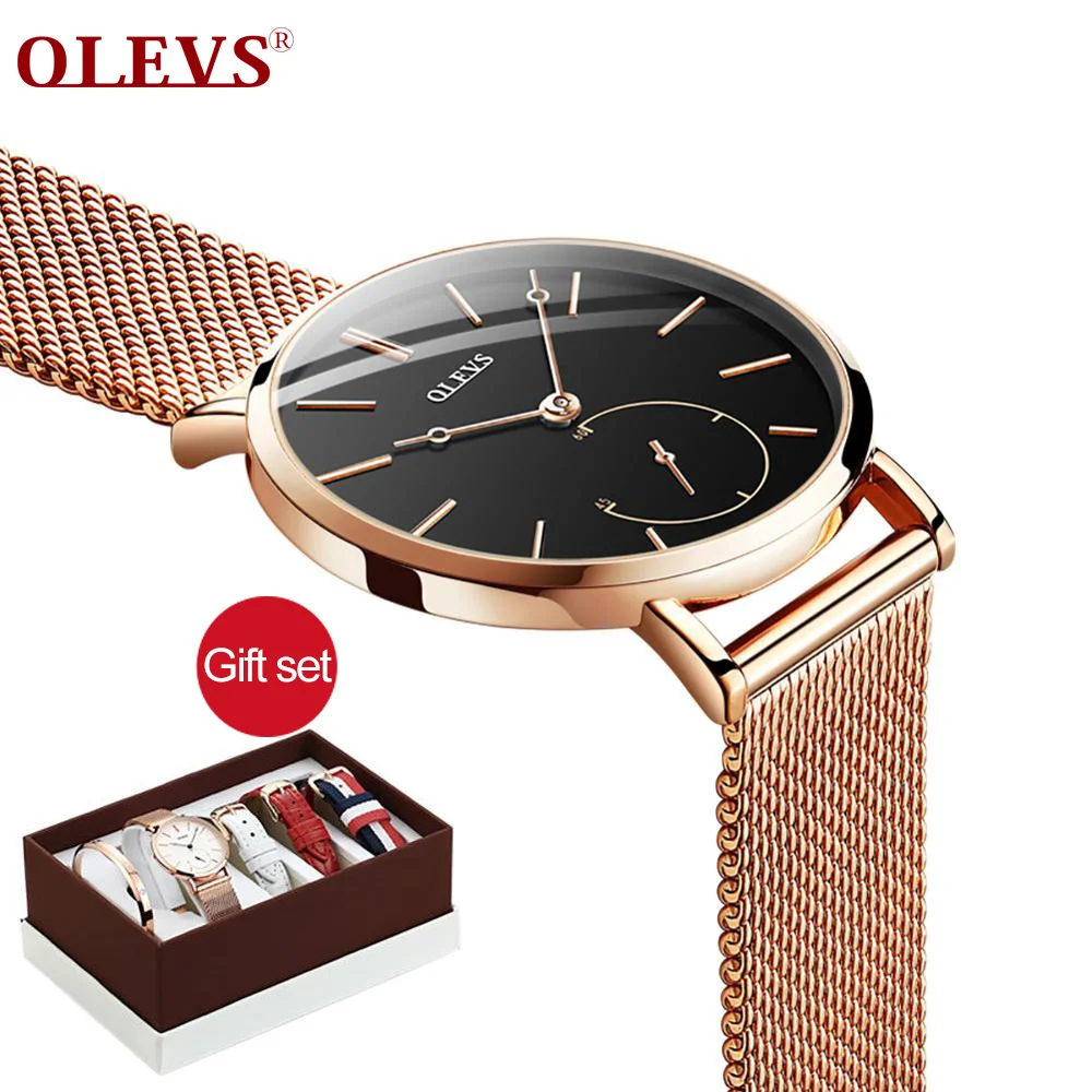 OLEVS 2019 Fashion Women Watches Luxury Gift Set Top Quality Strap Multiple Time Zone Wrist Watch For Girl Gift OF Love Dropping