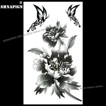 

SHNAPIGN Black Rose butterfly Temporary Tattoo Body Art Arm Flash Tattoo Stickers 17*10cm Waterproof Fake Henna Painless Sticker
