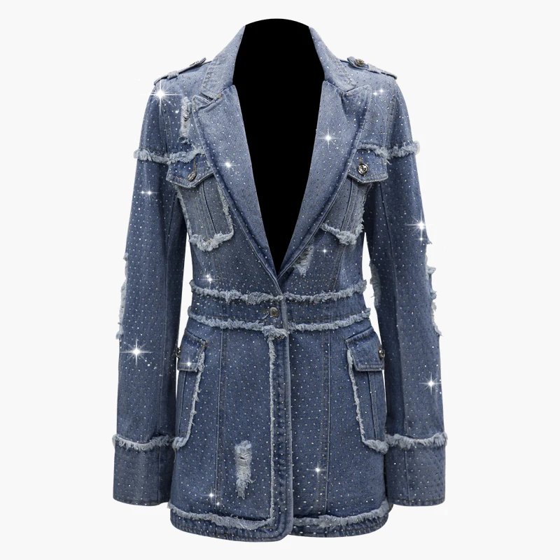HIGH STREET Новый стильный 2019 дизайнер джинсовая куртка женская полосный пояс ласточкин хвост джинсовая пальто