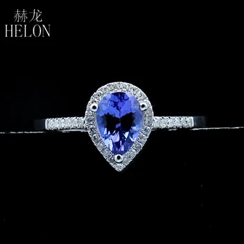 

HELON Hot sale Lady Jewelry Ring 1.1ct Tanzanite & Natural Diamonds Solid 14k White Gold Wedding Engagement Ring Beautiful ring