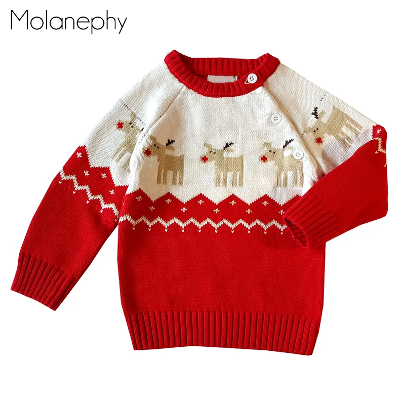 Molanephy Baby Girls Boys Sweaters Casual Autumn Winter Christmas Style Fashion Cartoon O Neck Button Long Sleeves Kids Clothes | Детская