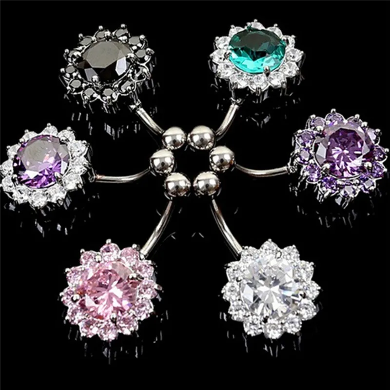 1PC Crystal Belly Button Rings Body Piercing Nombril Pircing  Stainless Steel  Flower Petal Navel Piercing  Navelpiercing