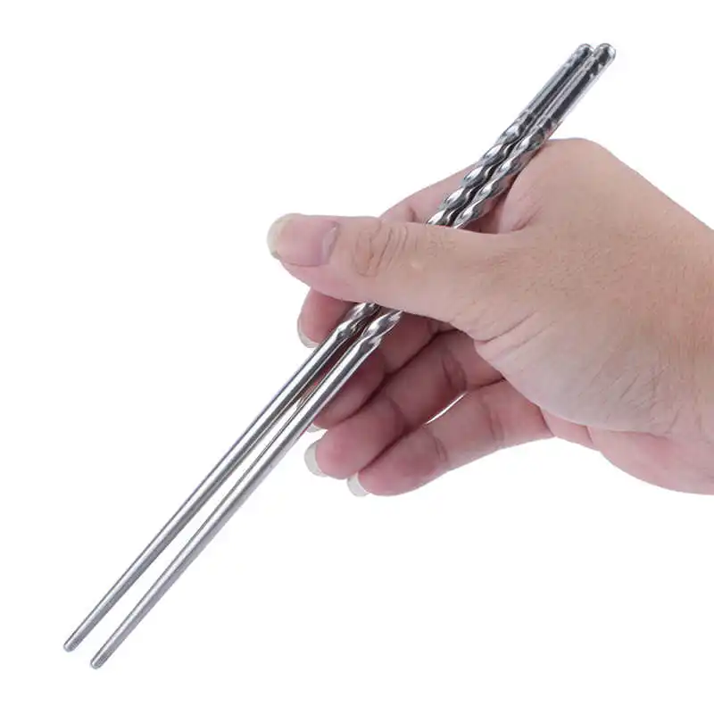 2 Pairs Stainless Steel Chopsticks Anti skip Thread Style Durable