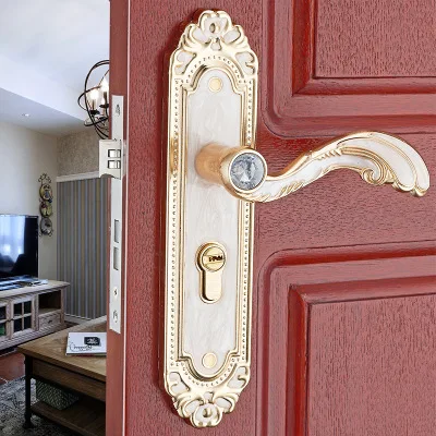 

Vintage Mute Room Door Lock Aluminum Alloy Interior Door Handle Lock European style Anti-theft Gate Lock Furniture Hardware