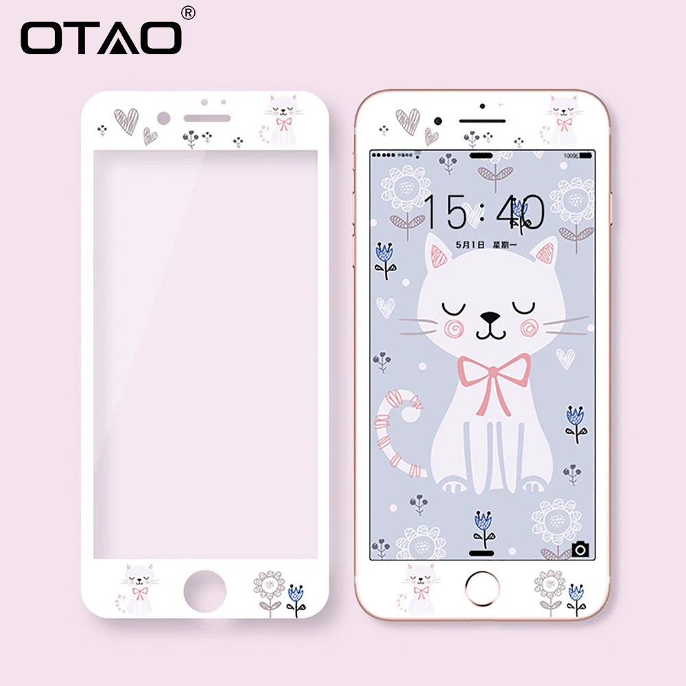 Kopen OTAO Nieuwe 3D Volledige Cover Gehard Glas Voor iPhone 8 7 Plus Zachte Rand Kleurrijke 9 H Screen Protector Shockproof HD Beschermende Film