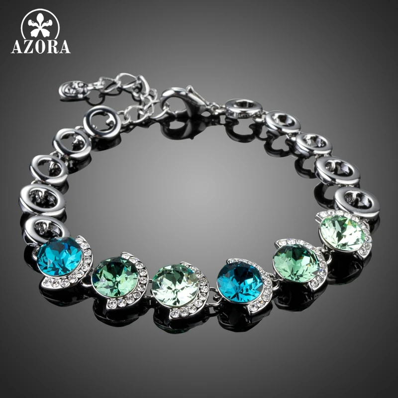 

AZORA Genuine Colorful Austrian Crystal White Gold Color Charm Bracelets for Women Valentine's Gifts Fashion Jewelry TS0155