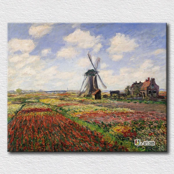 

Landscape painting Claude Monet tulip fields with the rijnsburg windmill high quality canvas prints office room decoration