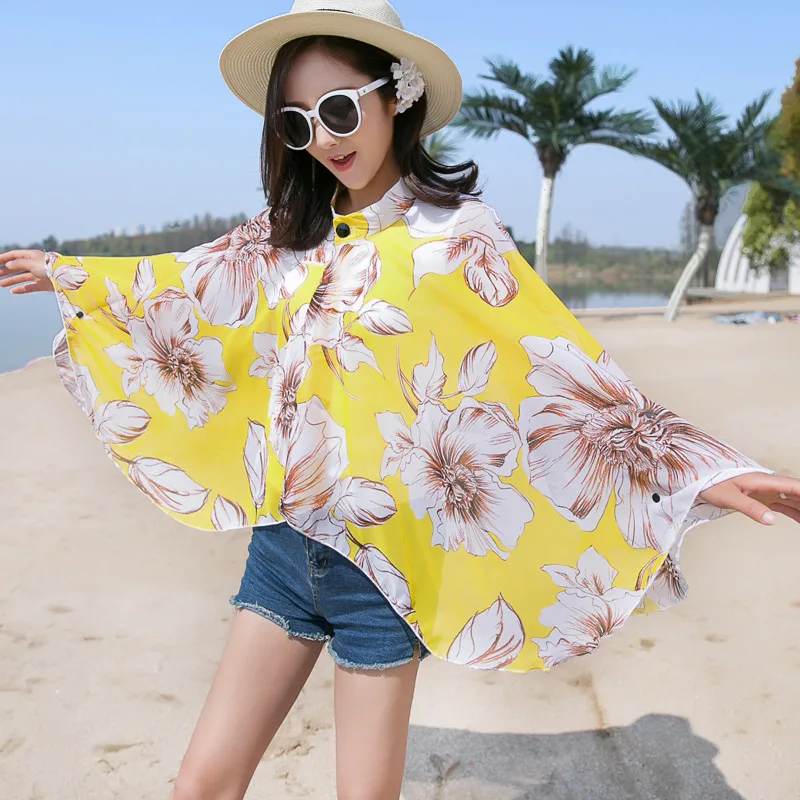 2017 Fashion Sun protection Poncho Wearable Shawl Wraps Women Chiffon