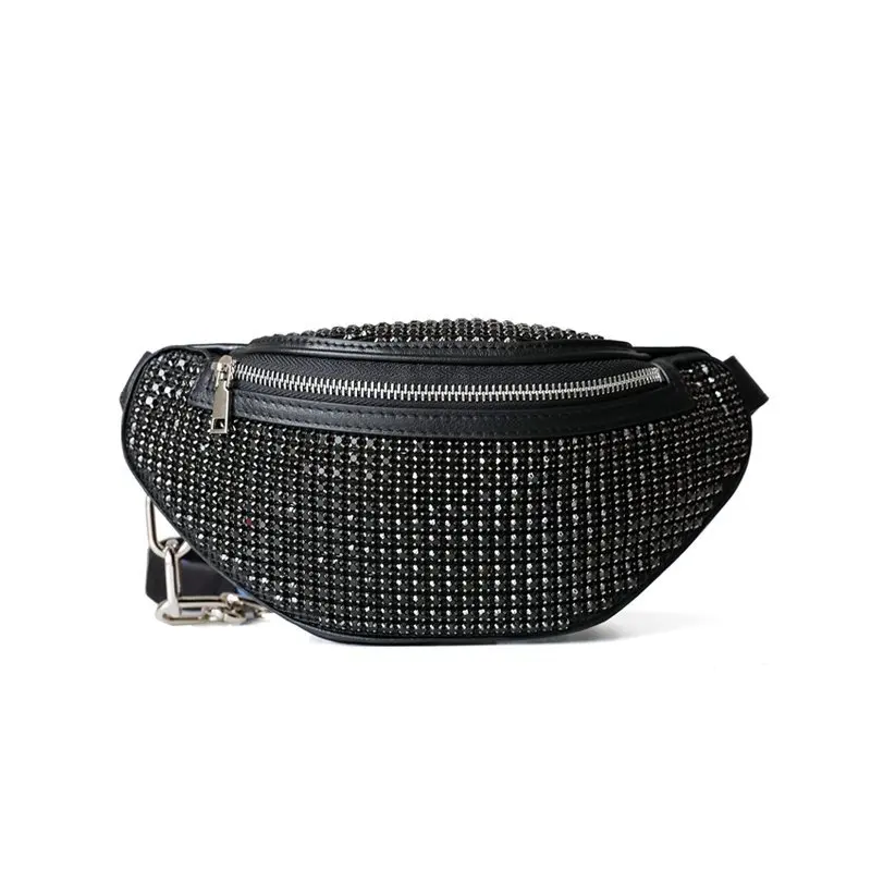 

New Fashion Genuine Leather Women Waist Pack Brands Designer Ladies Diamond Chest Bag High Quality Female Shoulder Messenger Bag