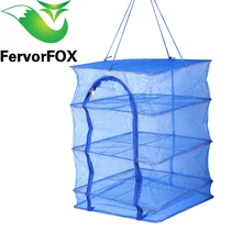 Foldable 4 Layers Drying Net Fish Net Drying Rack Hanging Vegetable Fish Dishes Dryer Net 40 x 40 x 68cm PE Hanger Fish Net