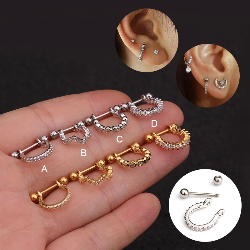 Sellsets 1Pc 20g(0.8mm) Stainless Steel Barbell With Cz Hoop Cartilage