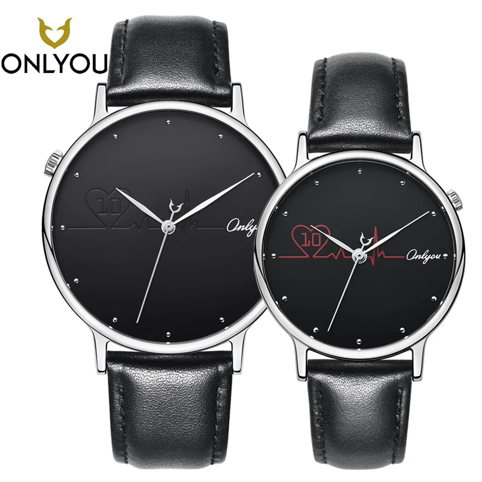 

ONLYOU Fashion Women Watch Leather Band Elegant Heart shaped Creative Quartz Wristwatch Female Casual Men Clock Lover Gift