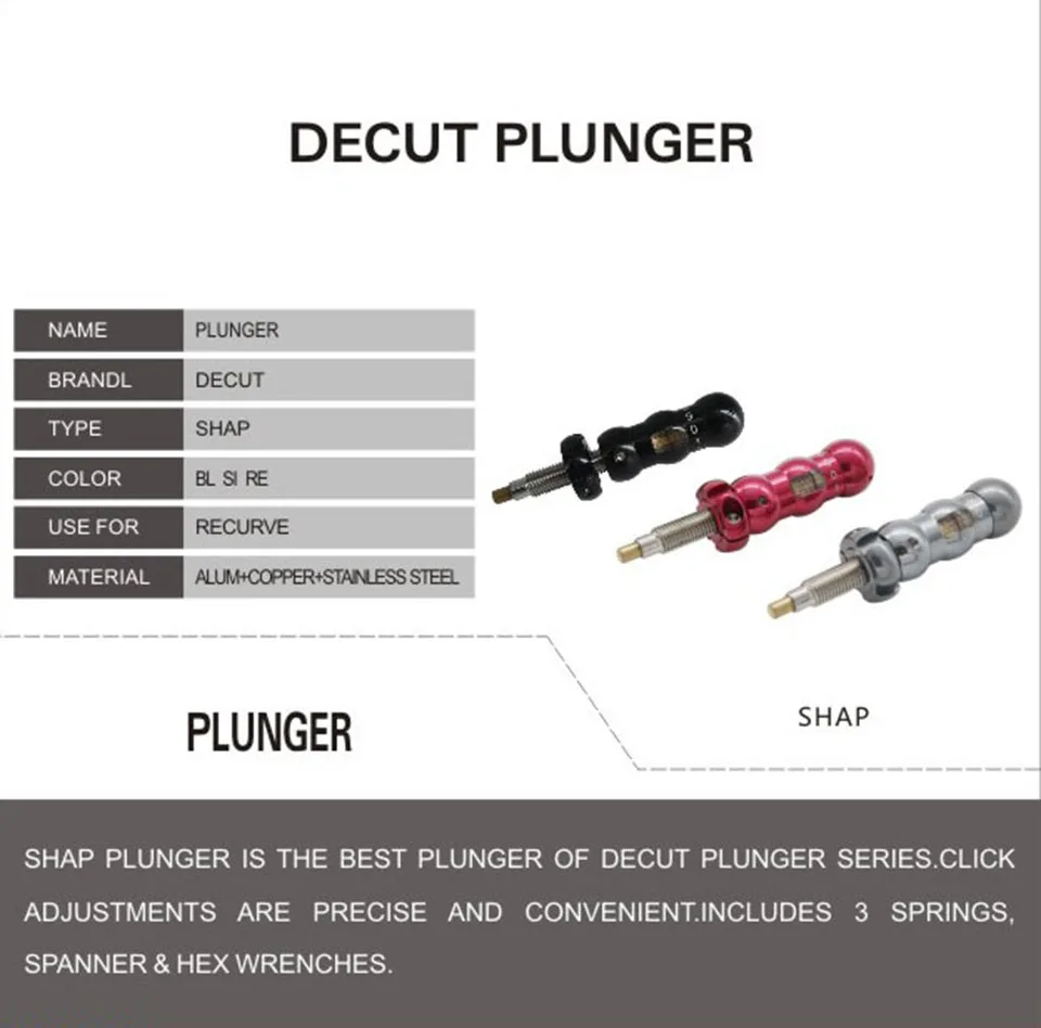 Decut SHAP Archery Cushion Plunger Precise and Convenient Click Adjustment Plunger For Recurve