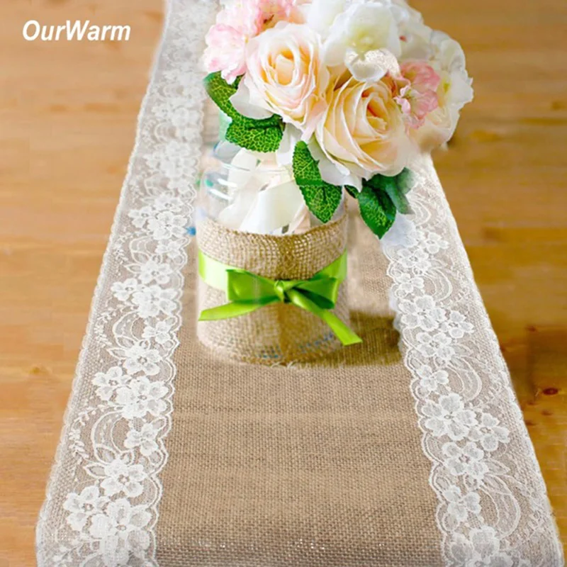  OurWarm Boho Rustic Wedding Decor Invitation Card Table Runner Tablecloth Chair Burlap Back Cover D - 32890814535