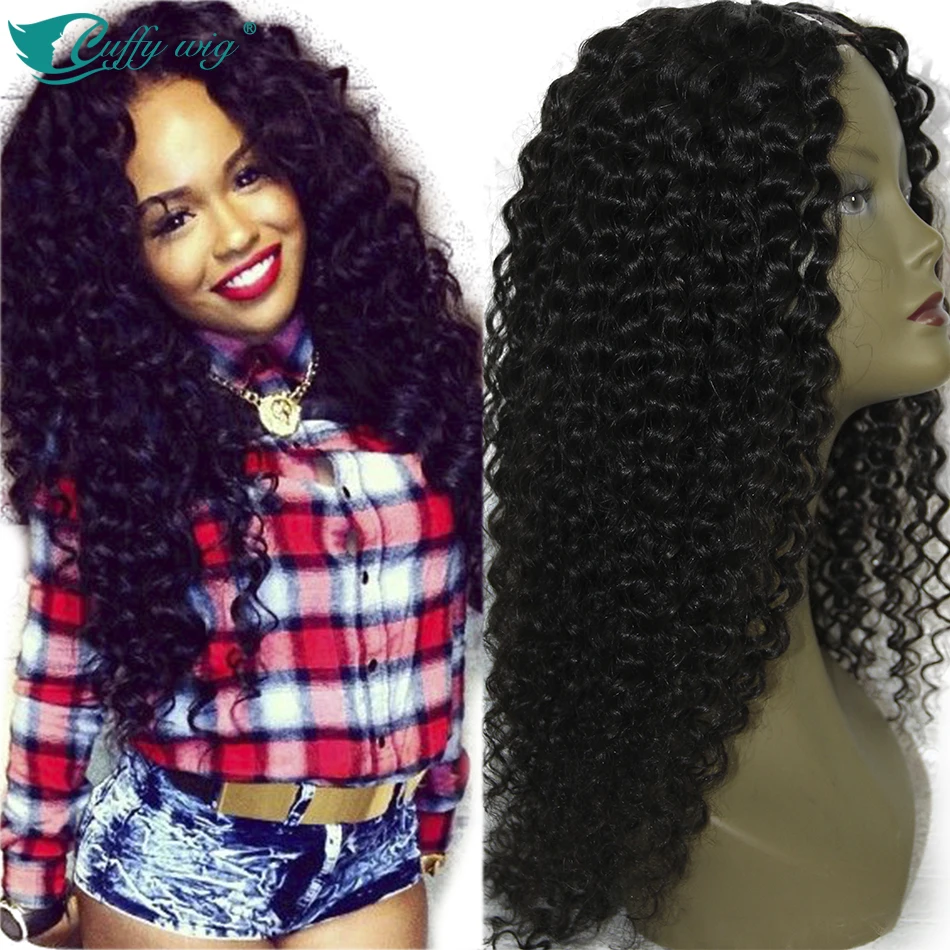 

Best Human Hair Curly U Part Wig Mongolian U Part Curly Wig Unprocessed Virgin Curly 1''x4'' Inch Middle Part U Part For Sale