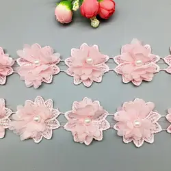 20X растворимые жемчужные цветы розовый Лотос шифон вышитая кружевная оторочка обрезанная лента тканевая Аппликация Свадебное платье