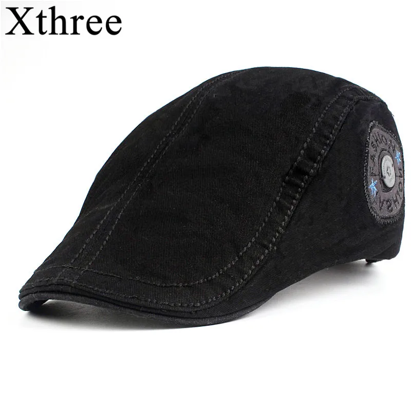 Xthree, модная мужская кепка newsboy, хлопковая кепка, кепка для мужчин, козырьки, Sunhat Gorras Planas, кепка s, регулируемые береты - Цвет: Черный