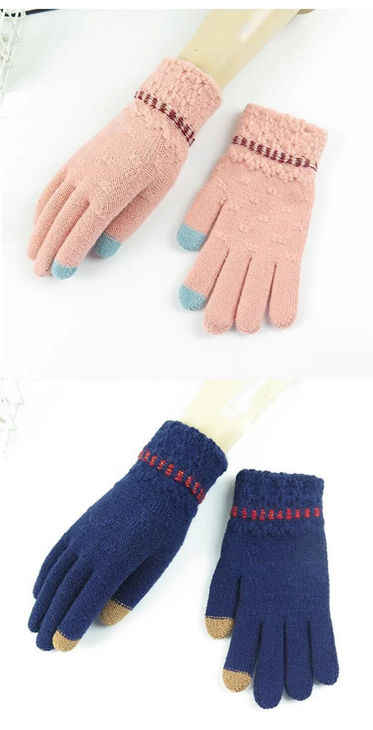 Новинка, вязаные перчатки для девочек и женщин, женские зимние теплые перчатки, перчатки для смартфона, подарок на день рождения для девочек