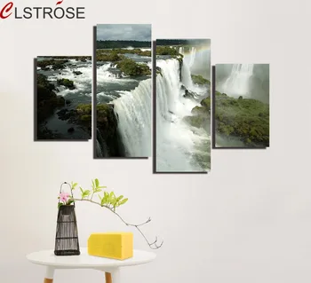 

CLSTROSE Unframed 4 Pcs Wall Art Spectacular Waterfall Sights Painting Modern Living Room Home Decor Pictures Wall Decoration