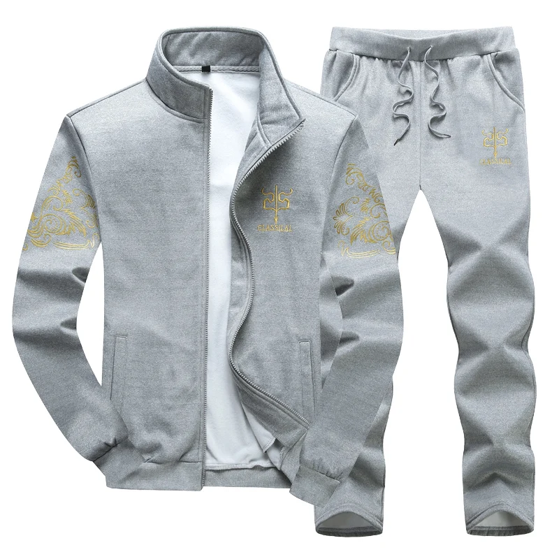 Men's Sets Coat Large Size 7XL 8XL 9XL Casual Tracksuit Men Autumn Zipper Jackets+Pants 2 Pieces Sets Male Slim Fit Men's Set - Цвет: gray